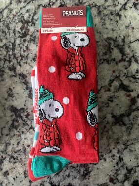 Peanuts Red Crew Socks with White Polka Dots and Green Cuff